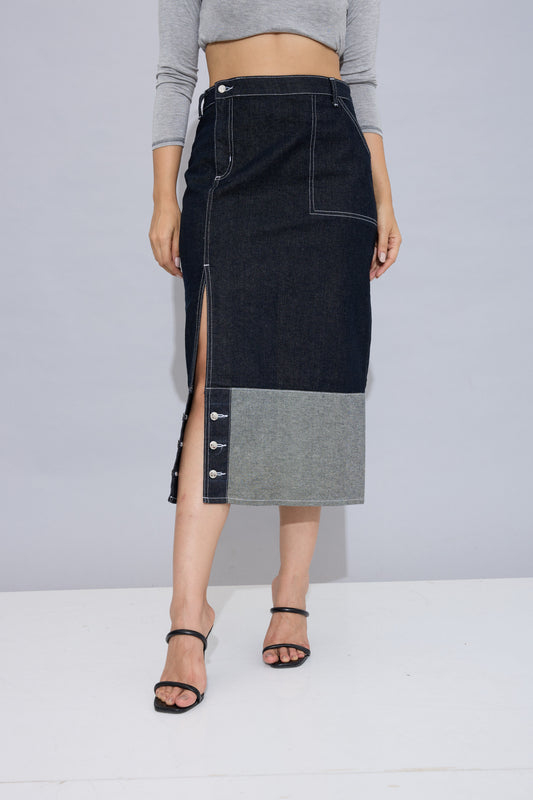 Split Stitch Denim Midi