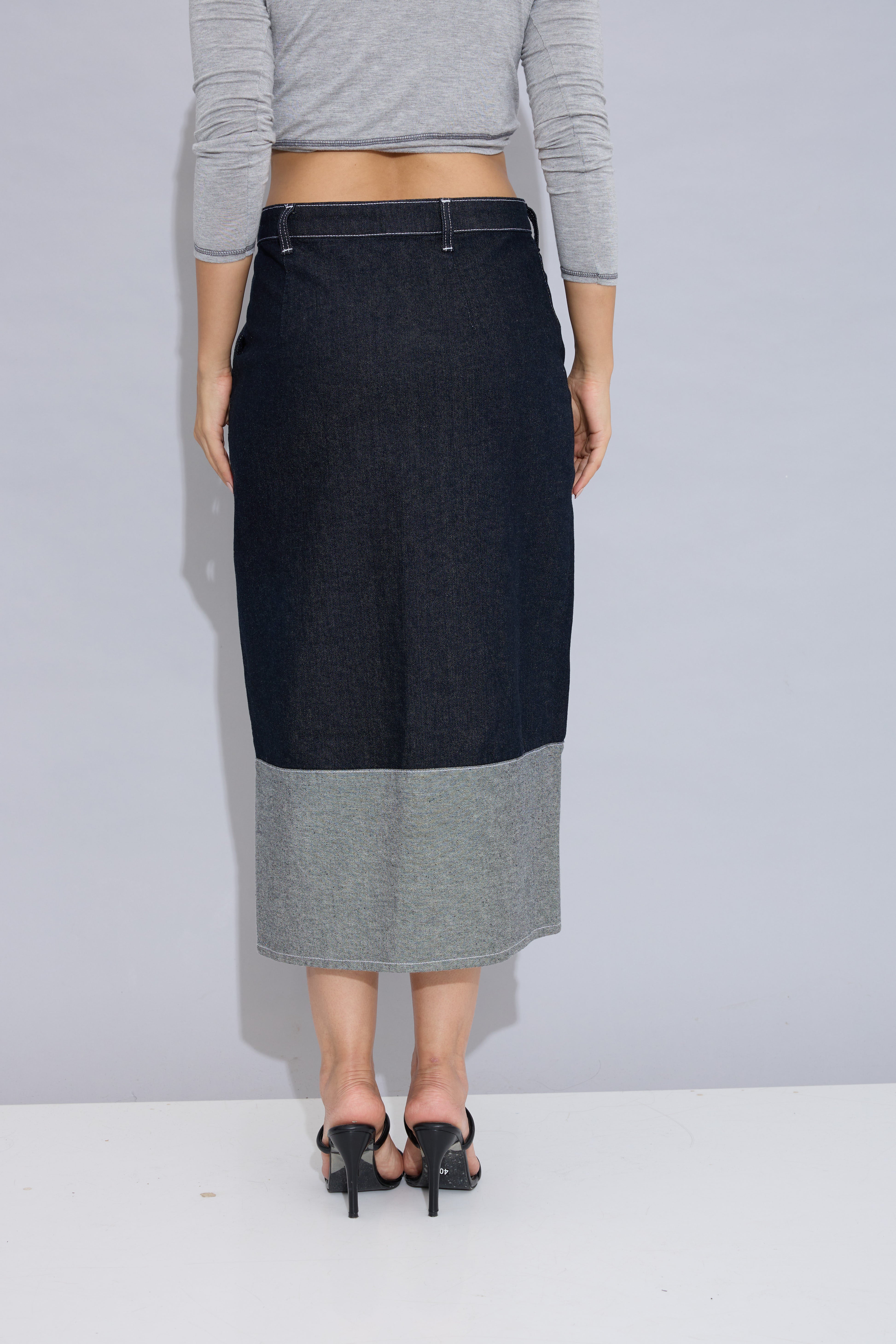 Split Stitch Denim Midi