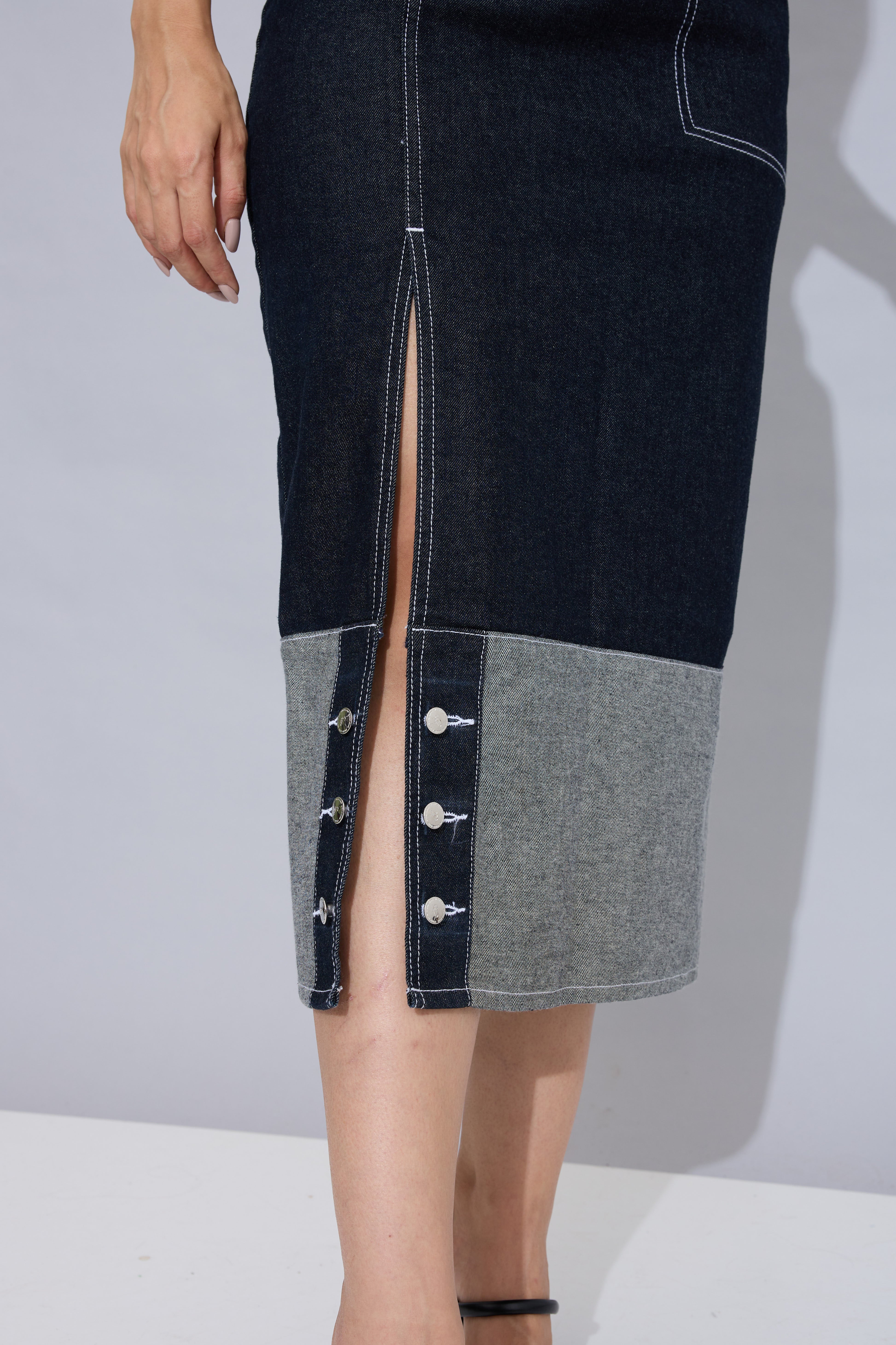 Split Stitch Denim Midi