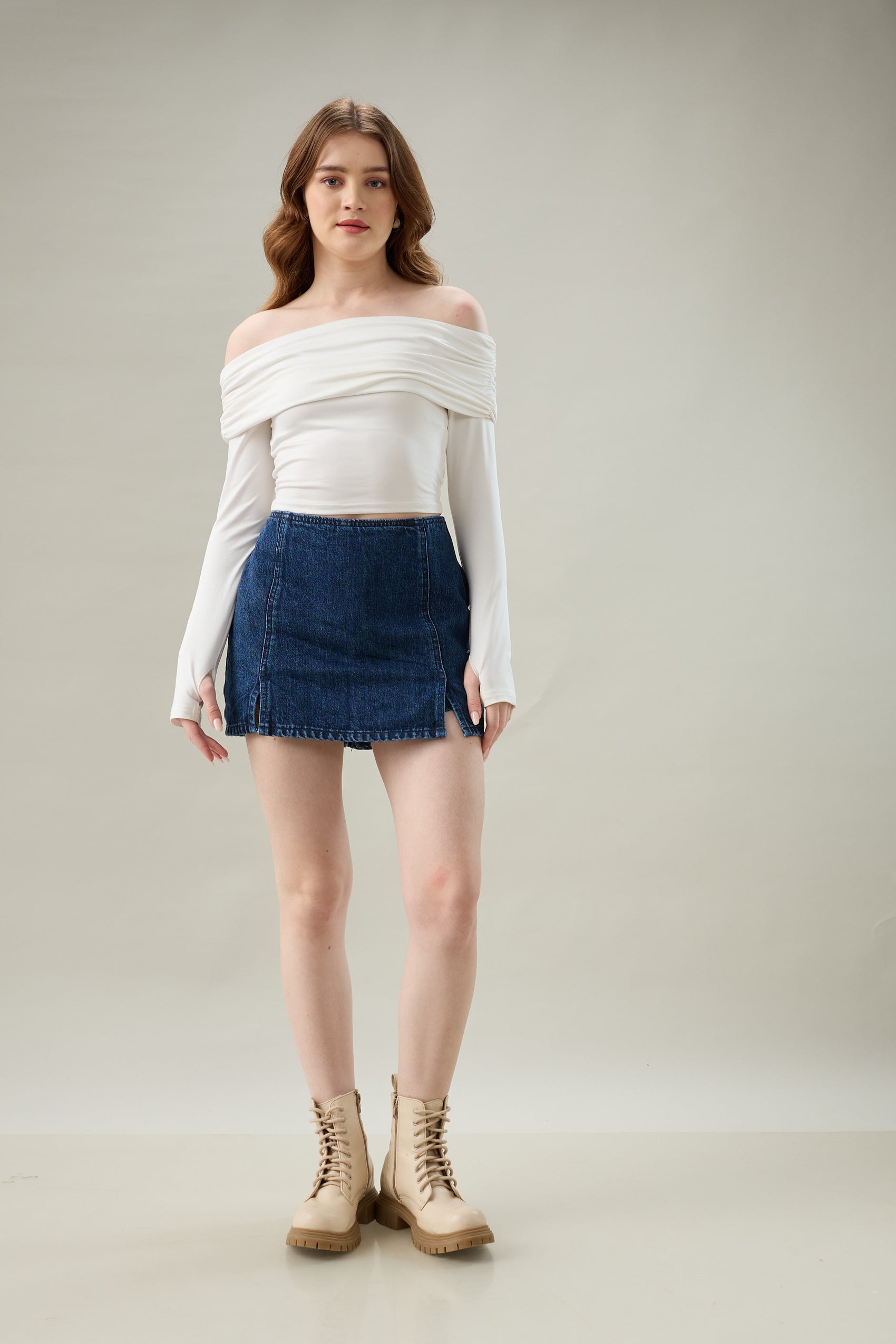 Front-Slit Denim Skort