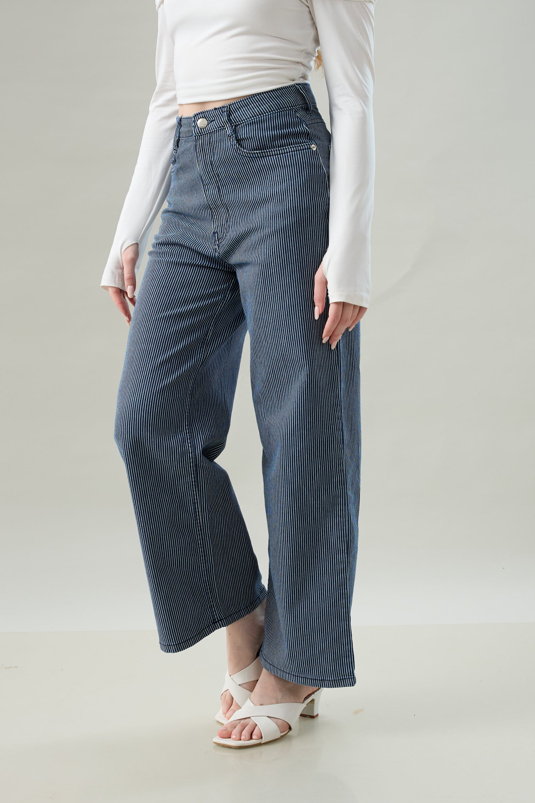 High-Rise Striped Wide-Leg Pants