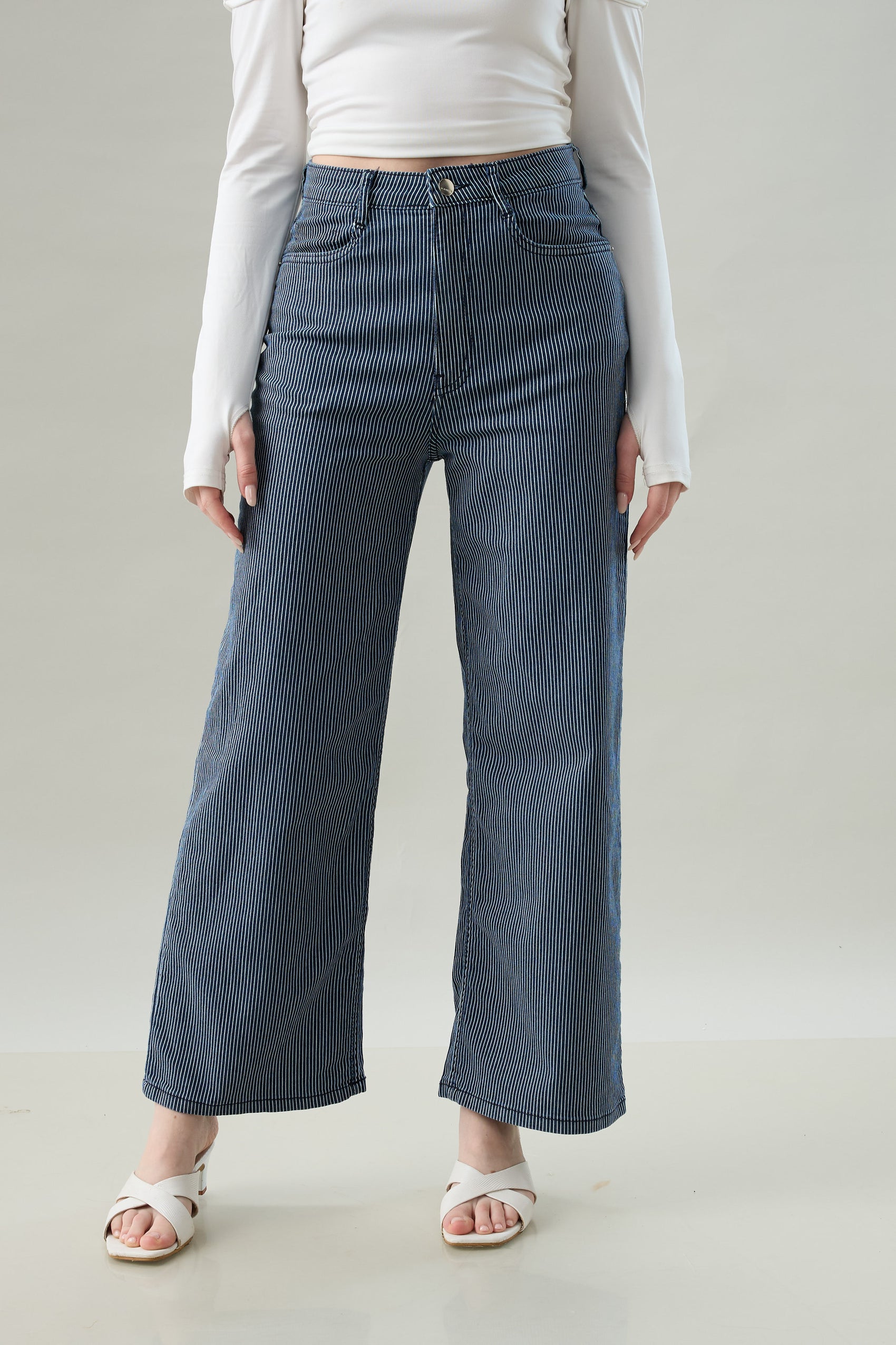 High-Rise Striped Wide-Leg Pants