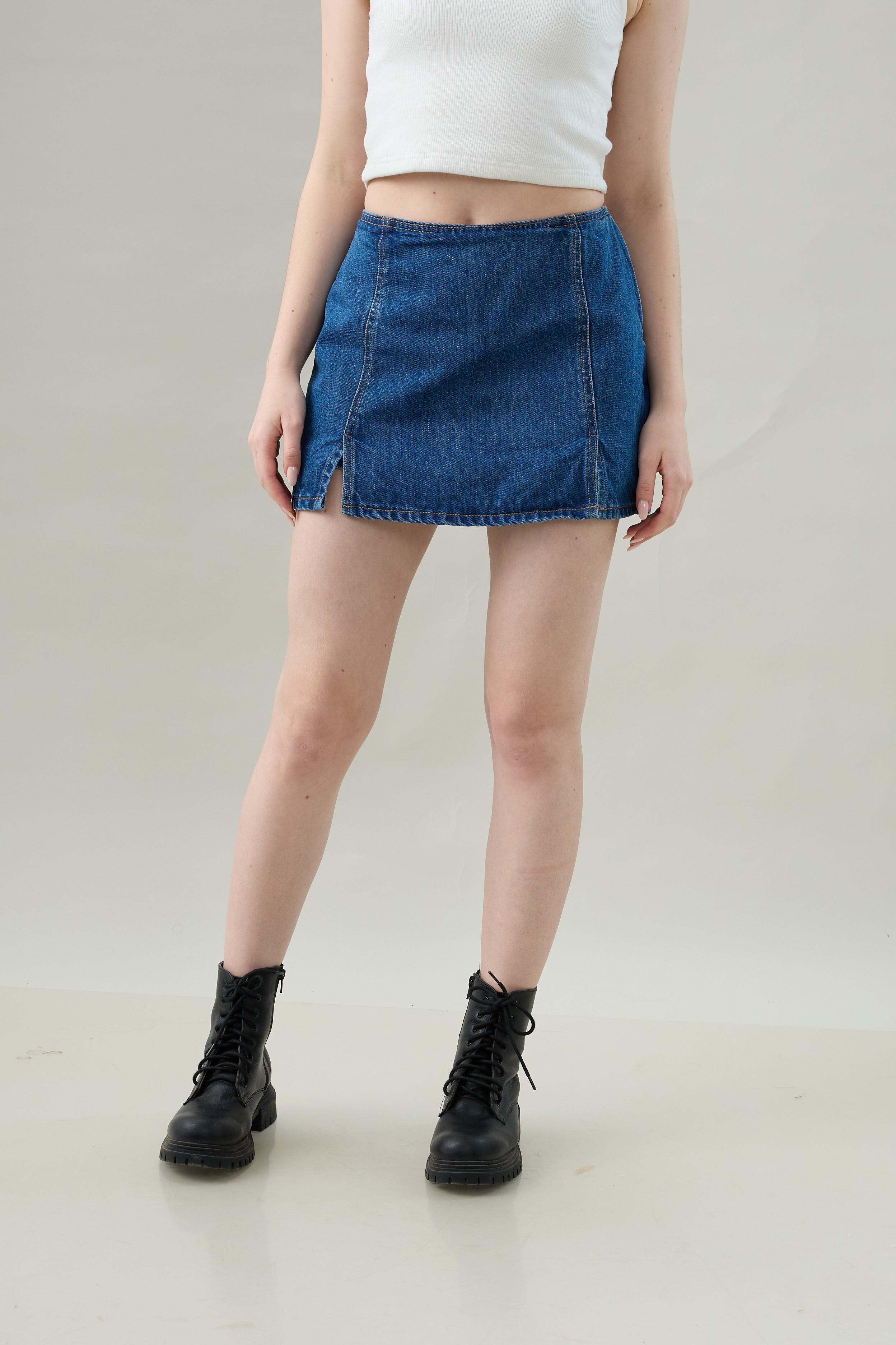 Front-Slit Denim Skirt