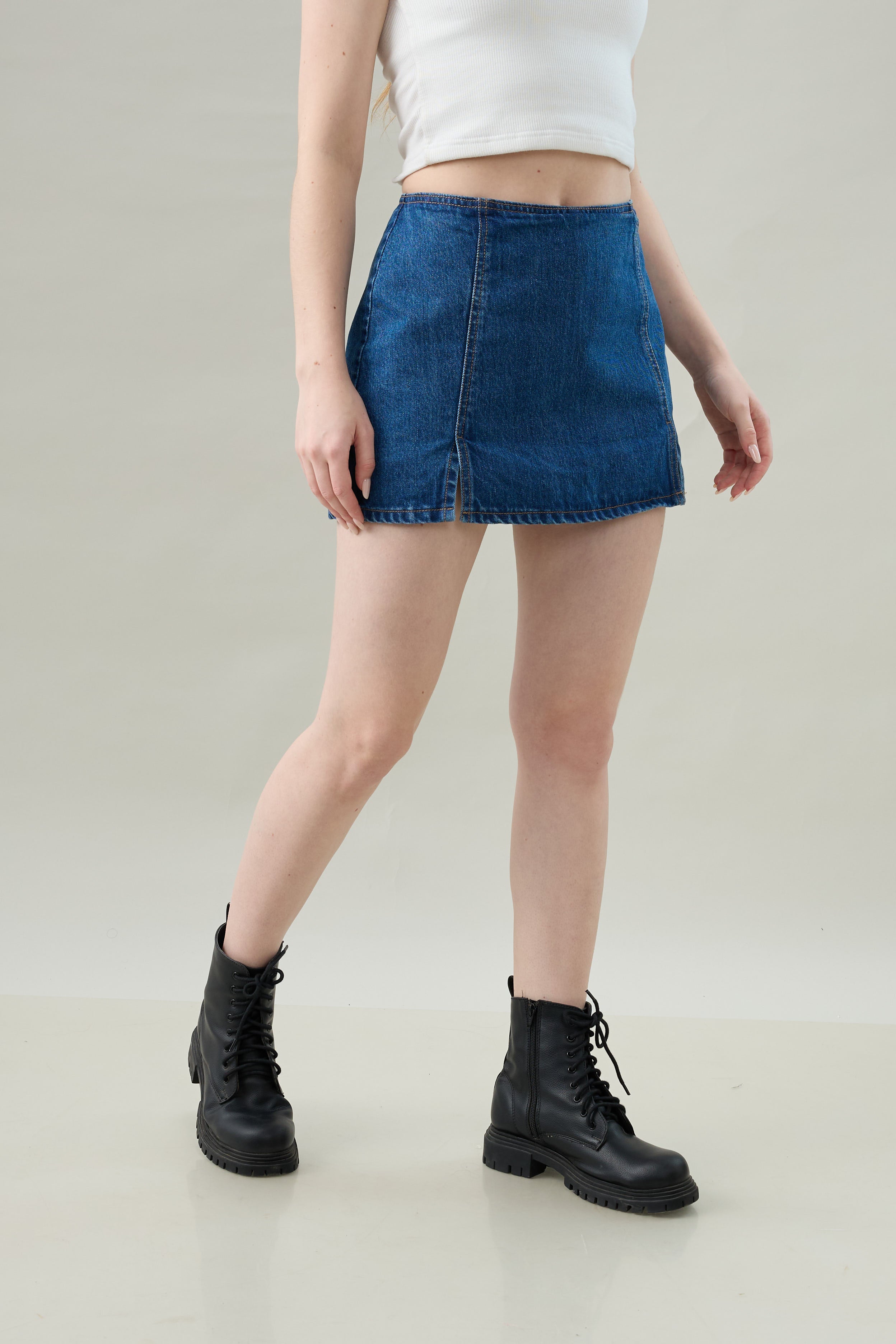 Front-Slit Denim Skirt