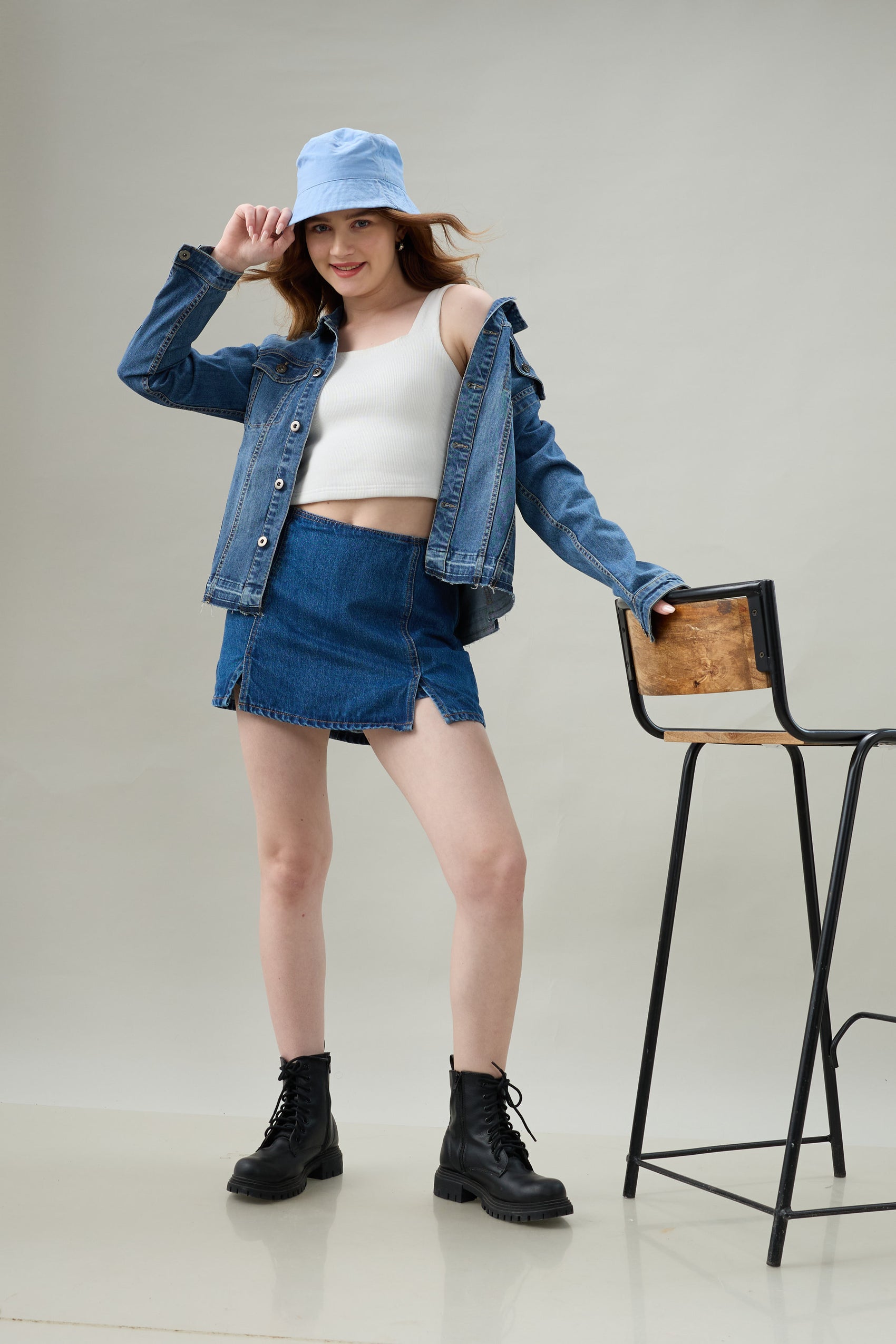 Front-Slit Denim Skort