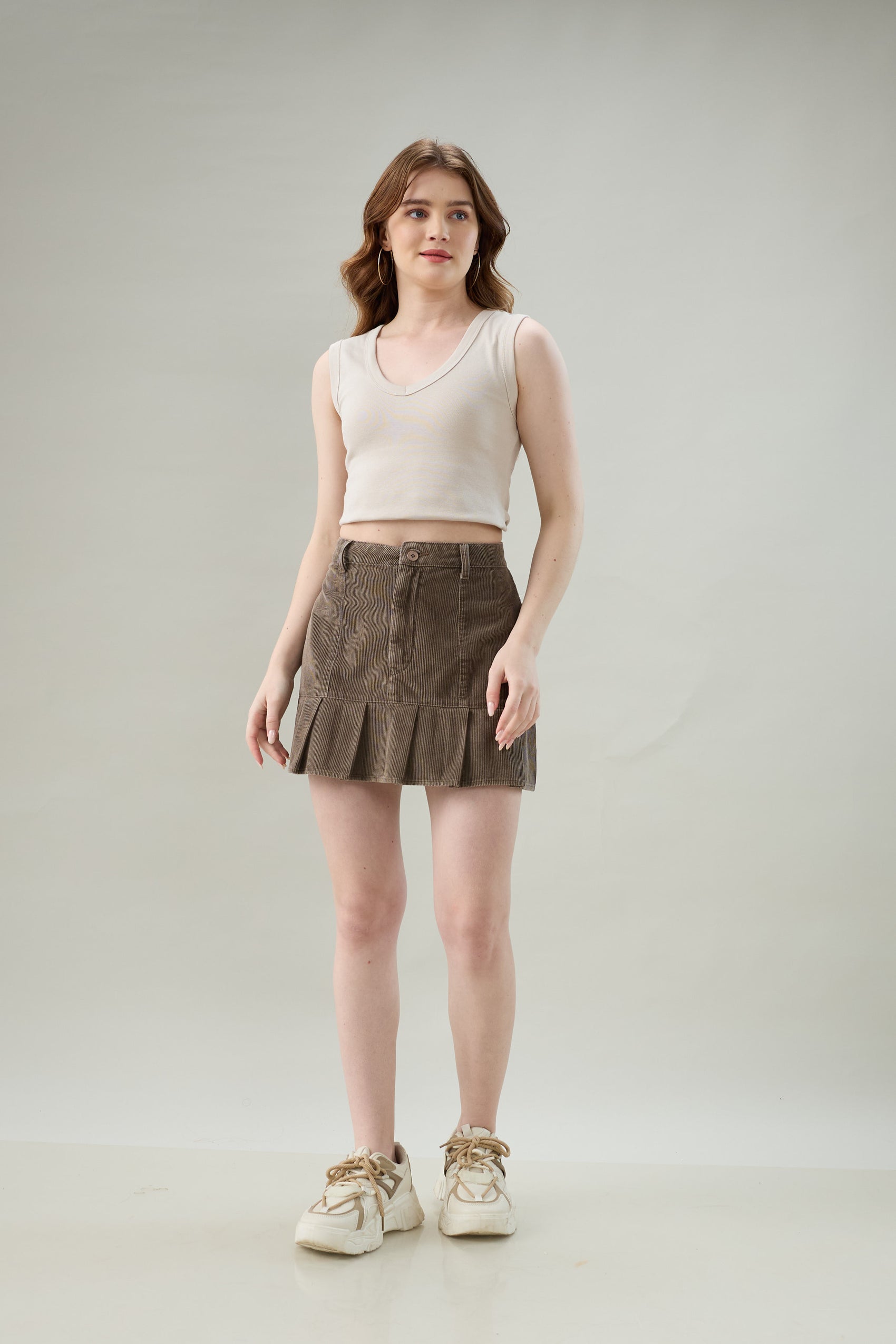 Velour Pleat Corduroy Skirt