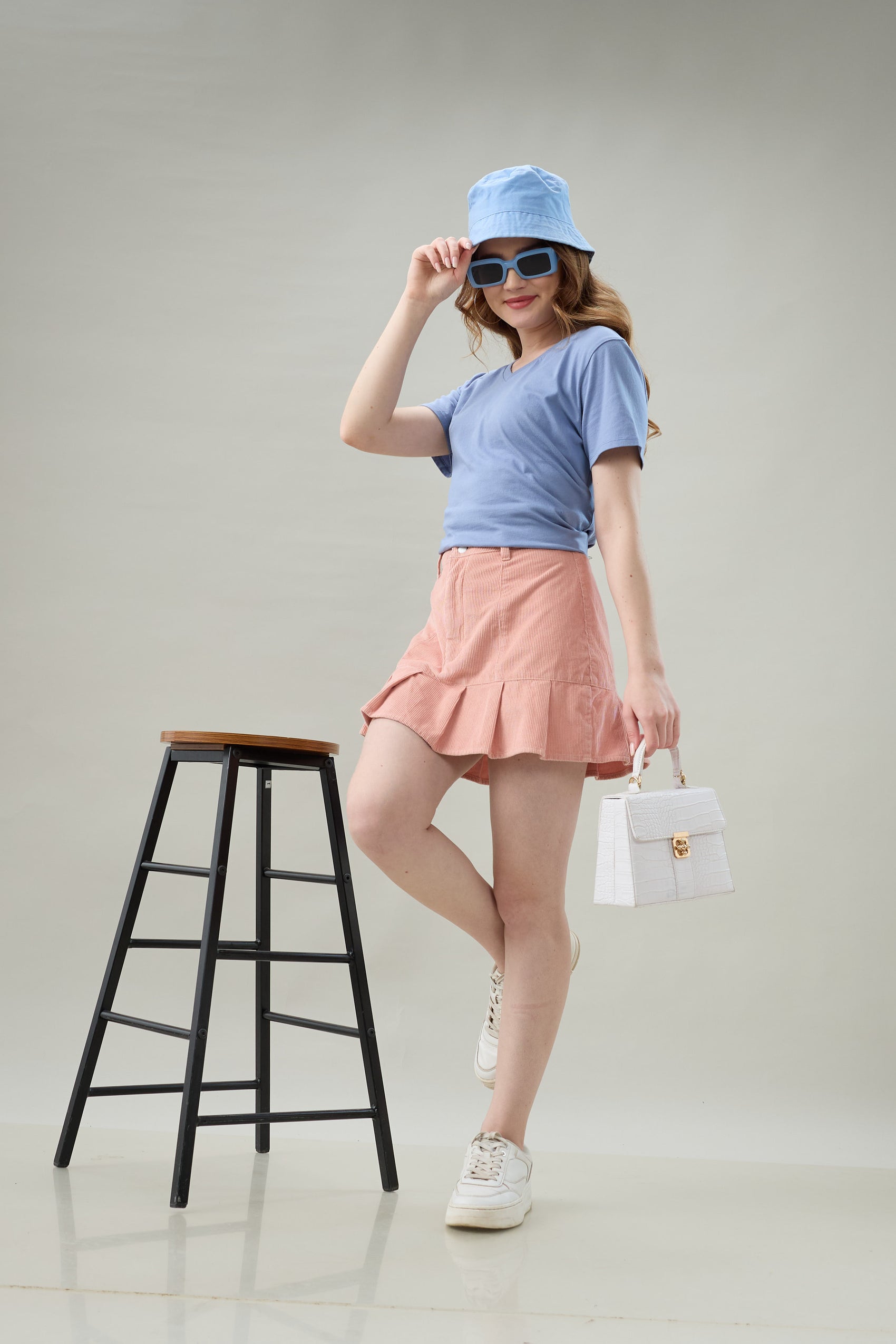 Velour Pleat Corduroy Skirt