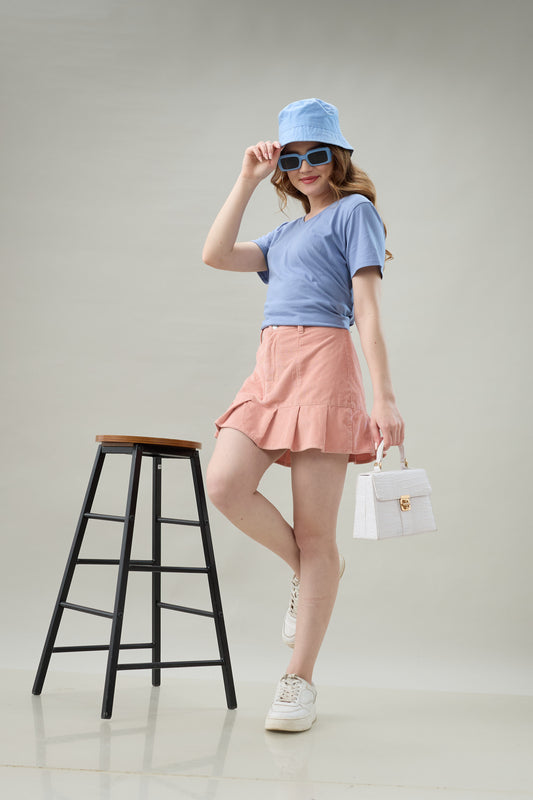 Velour Pleat Corduroy Skirt